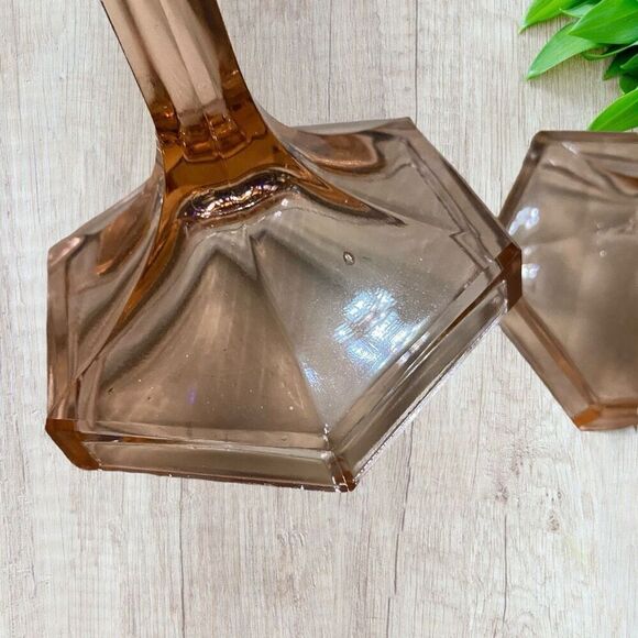 Pink Depression Glass Stick Lamps Hexagonal Base 2 - Picture 9 of 10